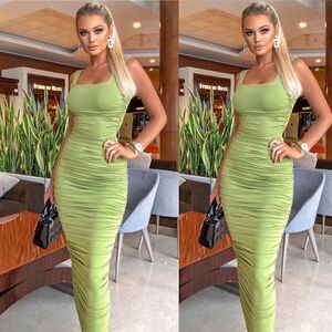 Lime Color Runched Dress